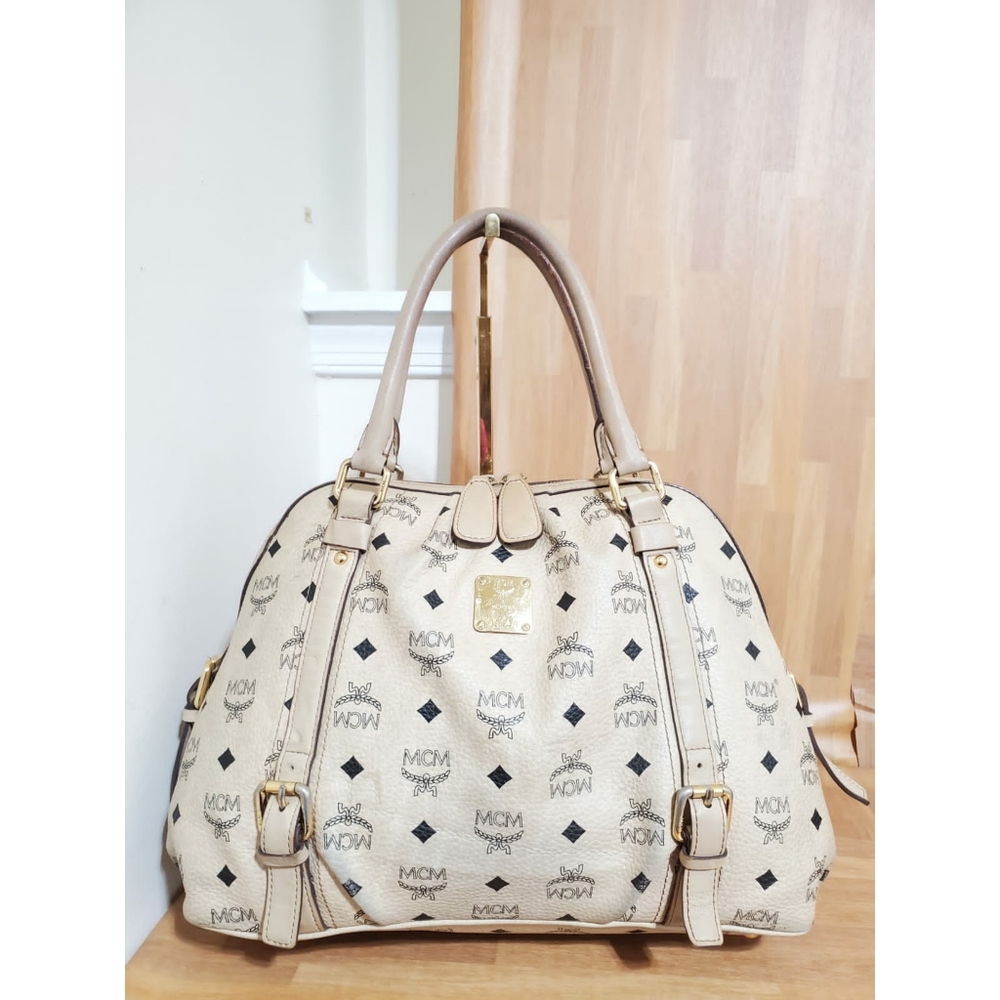 MCMVisetos Boston Satchel Beige Handbag - Picture 1 of 12